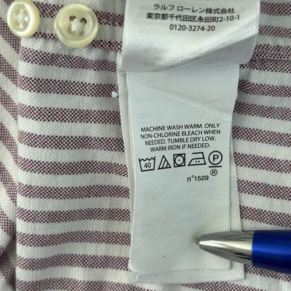Ralph Lauren Oxford Button Up Shirt Mens Sz XLT Purple White Stripe Flesh Pony - Picture 12 of 12